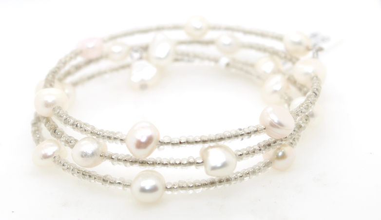 White pearl  multi strand wrap  bracelet